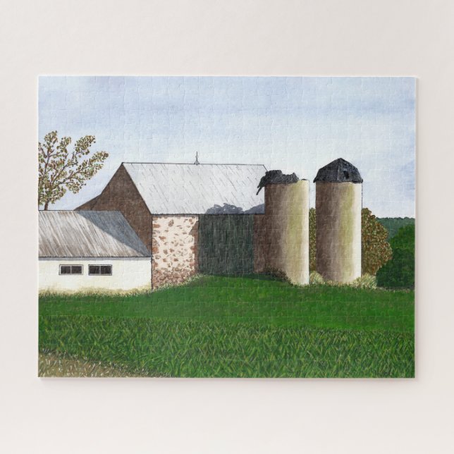 Hand painted Rustic Barn and Silo Scene Jigsaw Puzzle (Horizontal)