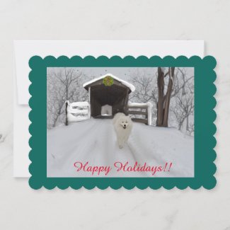 Hand Painted Samoyed Flat Holiday Card-Scalloped