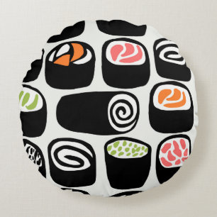 Hand painted seamless pattern with Asian food on v Round Pillow