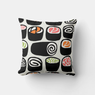 Hand painted seamless pattern with Asian food on v Throw Pillow