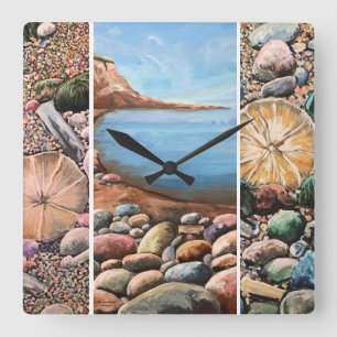 Hand Painted Seascape Scene Square Wall Clock