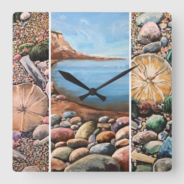 Hand Painted Seascape Scene Square Wall Clock (Front)