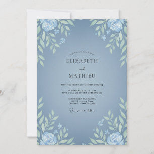 Hand Painted Slate Cornflower Peony Wedding Invitation
