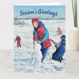  Hand Painted Snow Children Folded Greeting Card