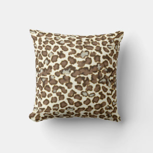 Hand Painted Snow Leopard Animal Skin Print Brown Throw Pillow