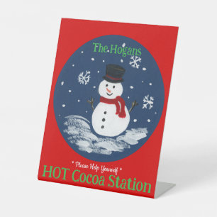 Hand Painted Snowman Red PERSONALIZE Hot Cocoa Pedestal Sign