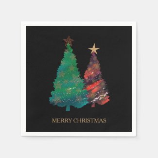 Hand Painted Sparkly Watercolor Christmas Tree Paper Napkin