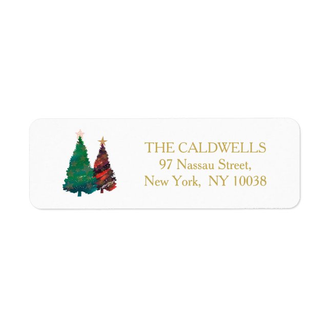 Hand Painted Sparkly Watercolor Christmas Trees Label (Front)