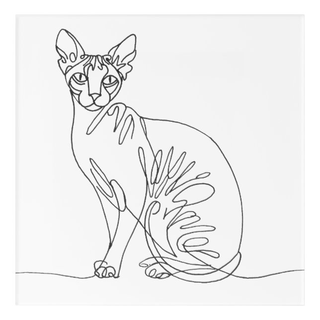 Hand Painted Sphynx Cat - Minimalist Line Art (Front)