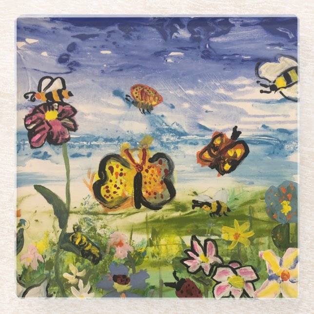 Hand Painted SPRING  Glass Coaster (Front)