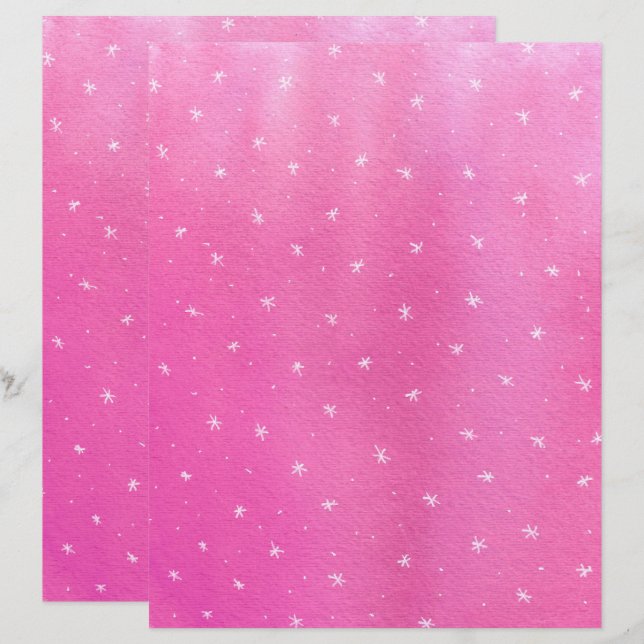 Hand Painted Stars on Pink Blends Scrapbook Paper (Front/Back)