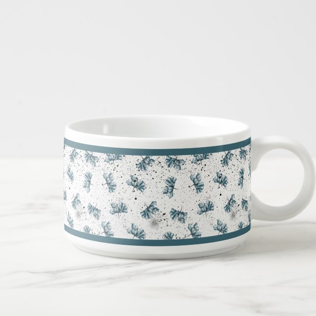 Hand painted steel blue Floral design Bowl (Left)