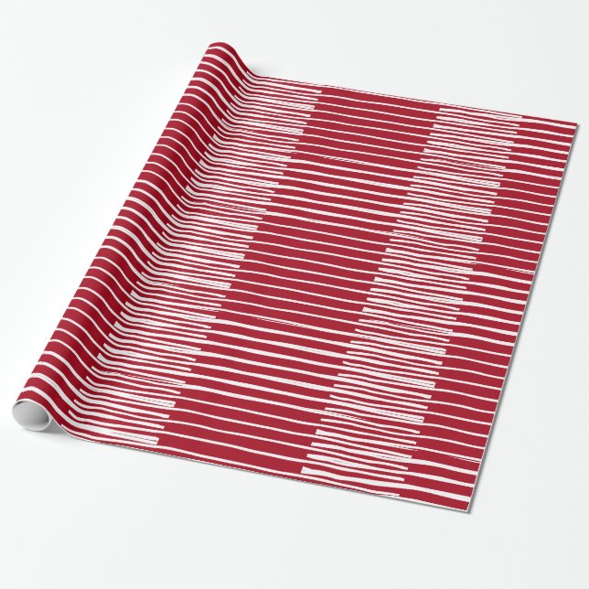 Hand Painted Stripes, Plaid, Red & White Christmas Wrapping Paper (Unrolled)