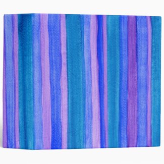 Hand-Painted Stripes: Teal, Blue, Purple 3 Ring Binder