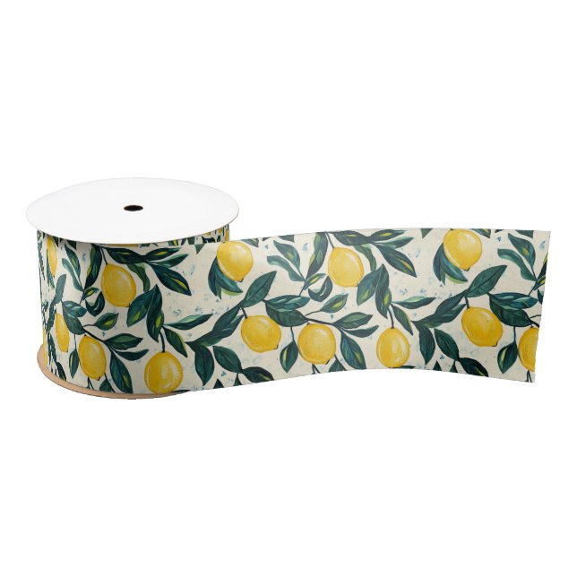 Hand-painted style Bright Yellow Lemon Patterned Satin Ribbon (Spool)