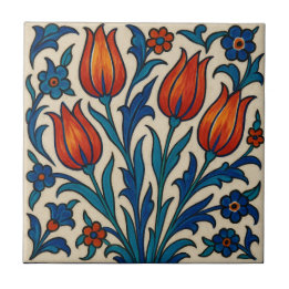 Hand-Painted Style Iznik Tulips Ceramic Tile