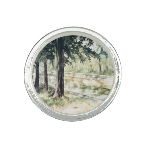 Hand painted summer landscape green trees river  ring