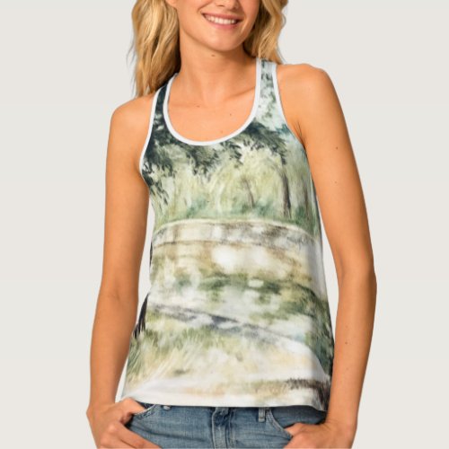Hand painted summer watercolor green trees river  tank top