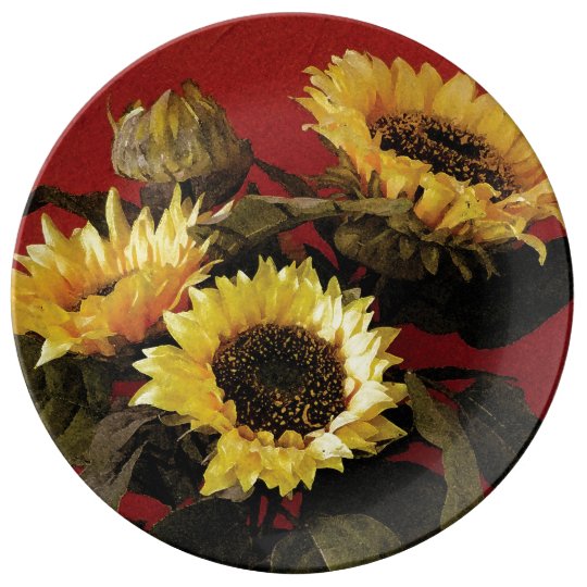 Hand painted sunflower decorative porcelain plate | Zazzle.com