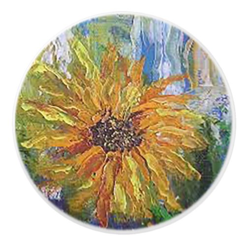 Hand Painted Sunflower Print Ceramic Pull Knob