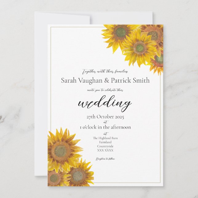 Hand Painted Sunflower Wedding Invitation (Front)