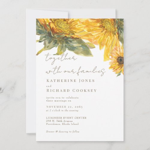 Hand Painted Sunflowers No Parents Wedding Invitation