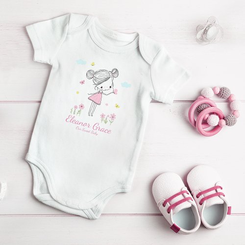 Hand Painted Sweet Girl _ Pink Baby Bodysuit