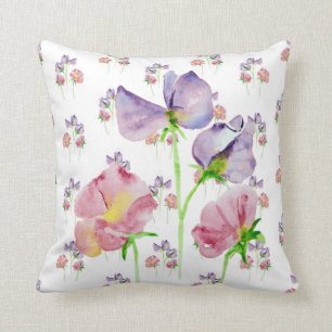 Hand Painted Sweet Pea Watercolor Throw Pillow