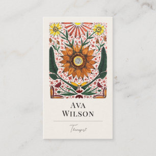 Hand Painted Symmetrical Orange and Green Florals Business Card