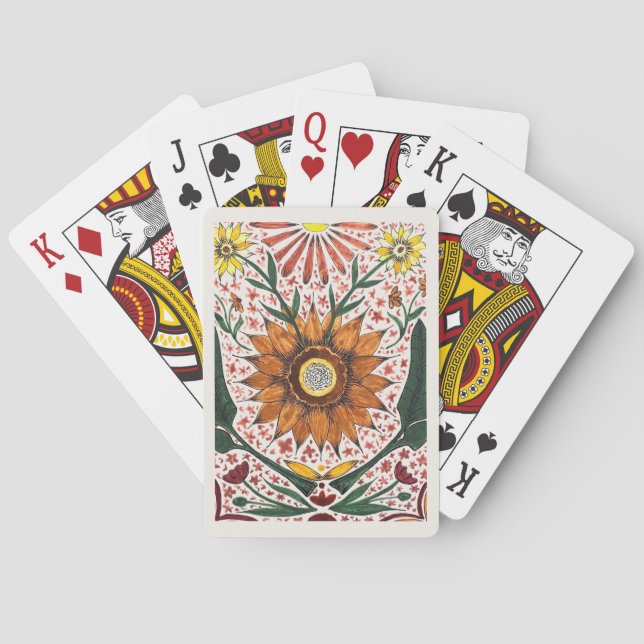 Hand Painted Symmetrical Sunflower Florals Poker Cards (Back)