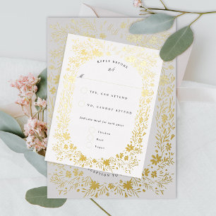 Hand-Painted tiny flowers Floral Frame Rsvp Foil Holiday Postcard