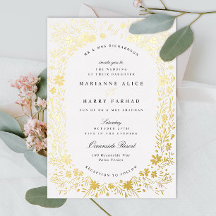 Hand-Painted tiny flowers Floral Frame Wedding Foil Invitation