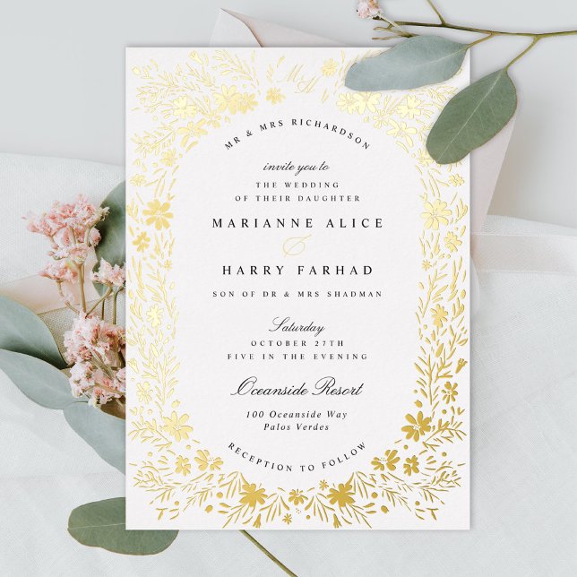 Hand-Painted tiny flowers Floral Frame Wedding Foil Invitation (Creator Uploaded)