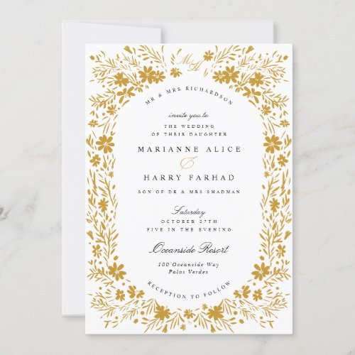 Hand_Painted tiny flowers Floral Frame Wedding Invitation