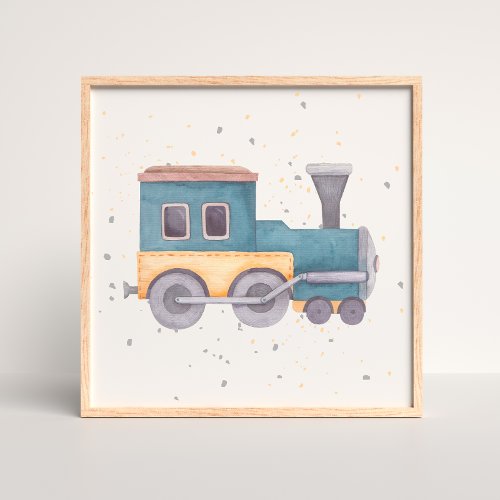 Hand Painted Train Baby Boy Nursery Poster