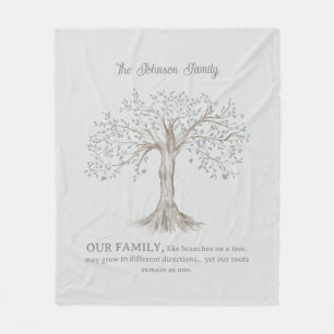 Hand Painted Tree Custom Family Quote Light Gray Fleece Blanket