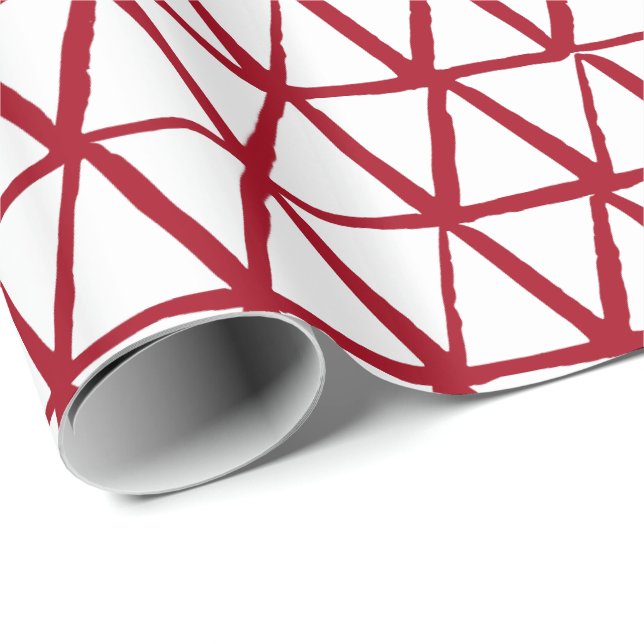 Hand Painted Triangles, White & Red, Christmas, Wrapping Paper (Roll Corner)