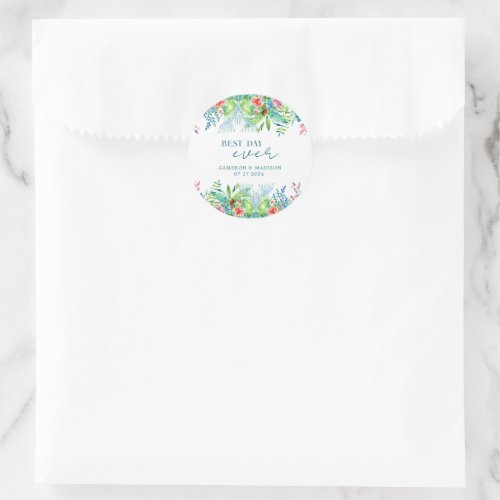 Hand_Painted Tropical Flower Wedding Classic Round Sticker