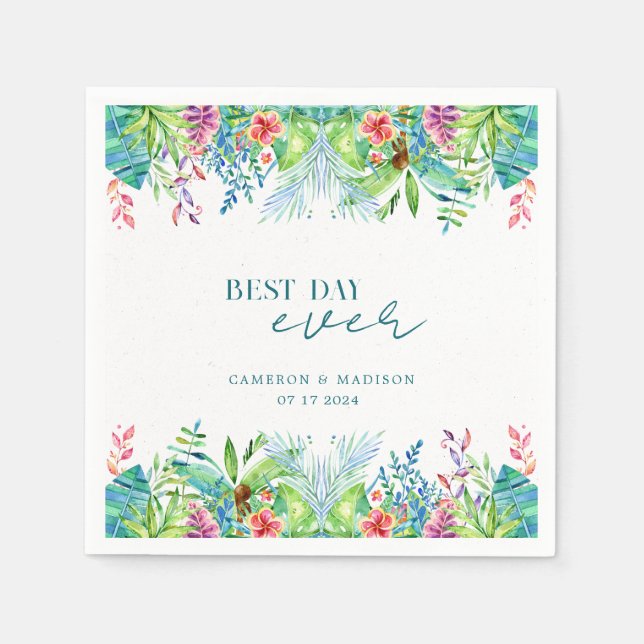 Hand-Painted Tropical Flower Wedding Napkins (Front)