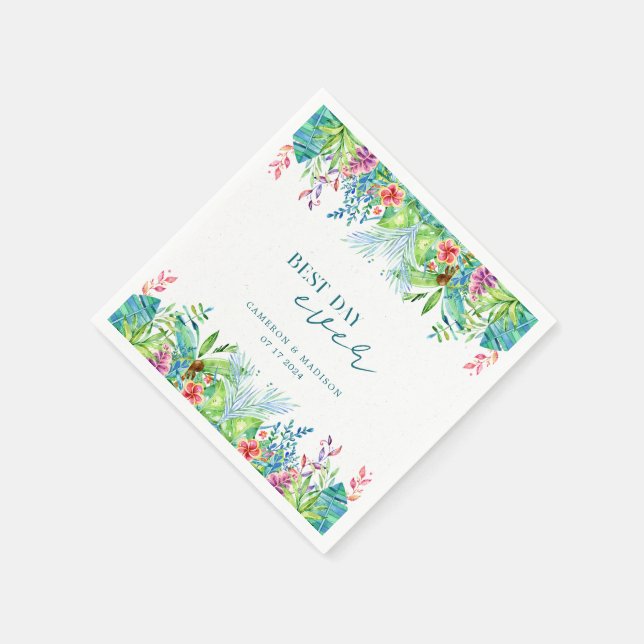 Hand-Painted Tropical Flower Wedding Napkins (Corner)