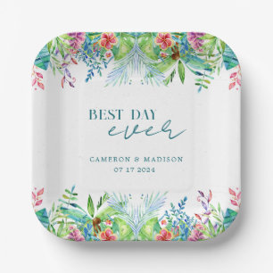 Hand-Painted Tropical Flower Wedding Paper Plates
