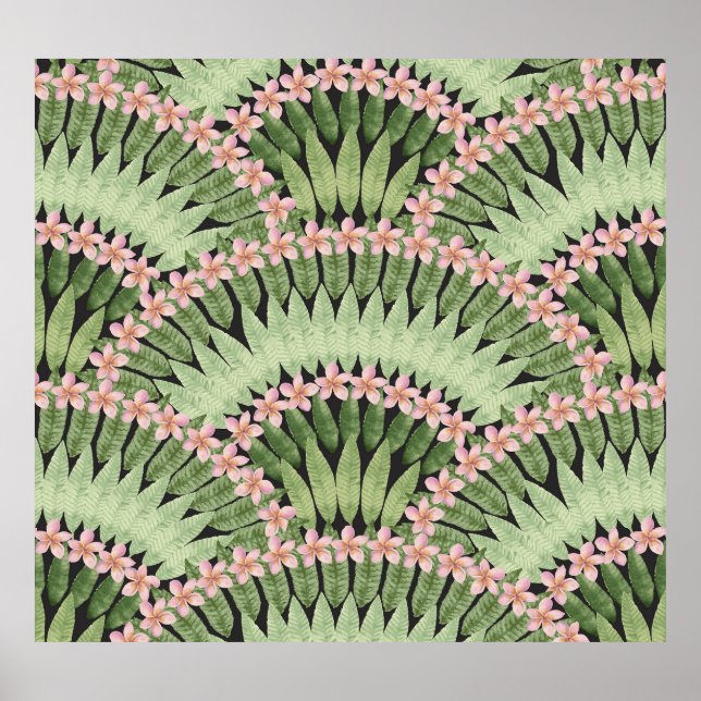 Hand Painted Tropical Flowers Pattern Poster (Front)