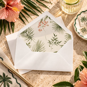 Hand Painted Tropical Greenery Watercolor Envelope Liner