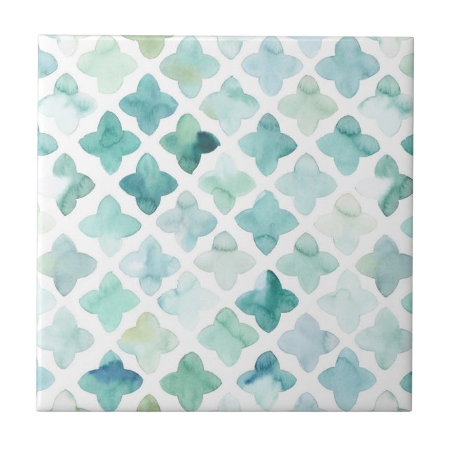 Hand Painted Turquoise Pattern Ceramic Tile (Front)