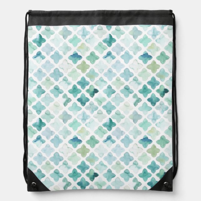 Hand Painted Turquoise Pattern Drawstring Bag (Front)