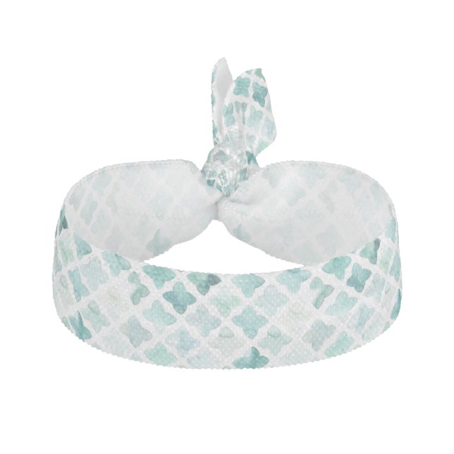 Hand Painted Turquoise Pattern Elastic Hair Tie (Front)