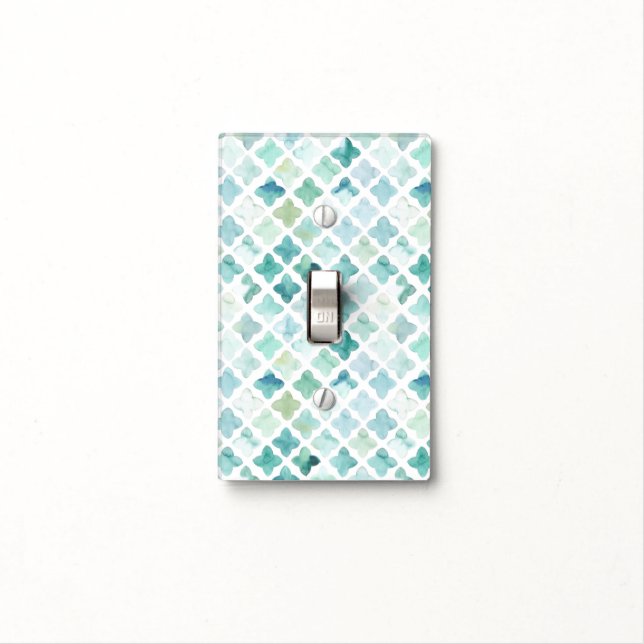 Hand Painted Turquoise Pattern Light Switch Cover (In Situ)