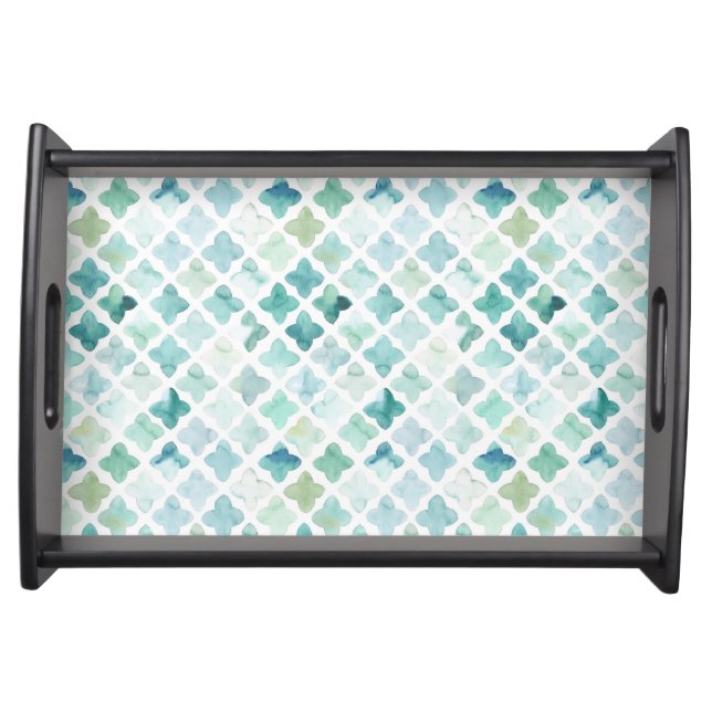 Hand Painted Turquoise Pattern Serving Tray (Front)