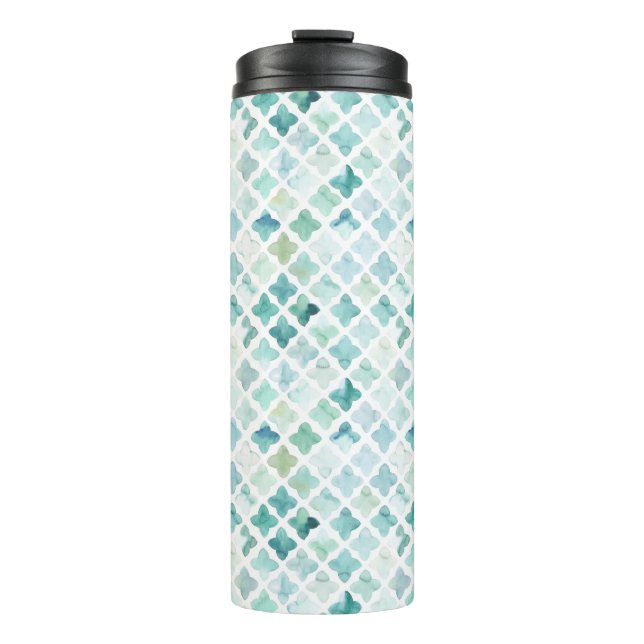 Hand Painted Turquoise Pattern Thermal Tumbler (Front)