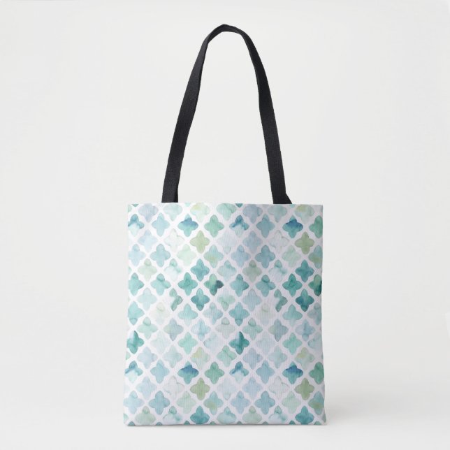 Hand Painted Turquoise Pattern Tote Bag (Front)